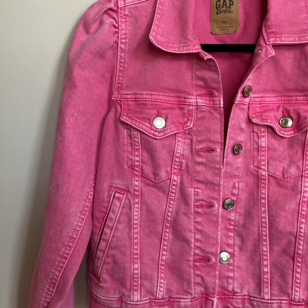 GAP x Barbie Collaboration Puff Sleeve Denim Jacket, Pink, Size XS - Picture 4 of 13